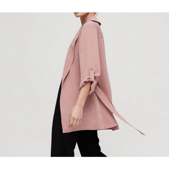 Babaton XS Blue White Pinstripe Kahlo Tie Robe Jacket Coat Aritzia Blazer Pocket - Picture 7 of 9